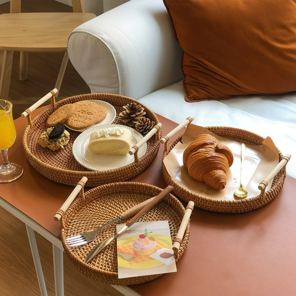 Bandeja Redonda de Ratán Tejida a Mano | Decoración Natural | NovaHome