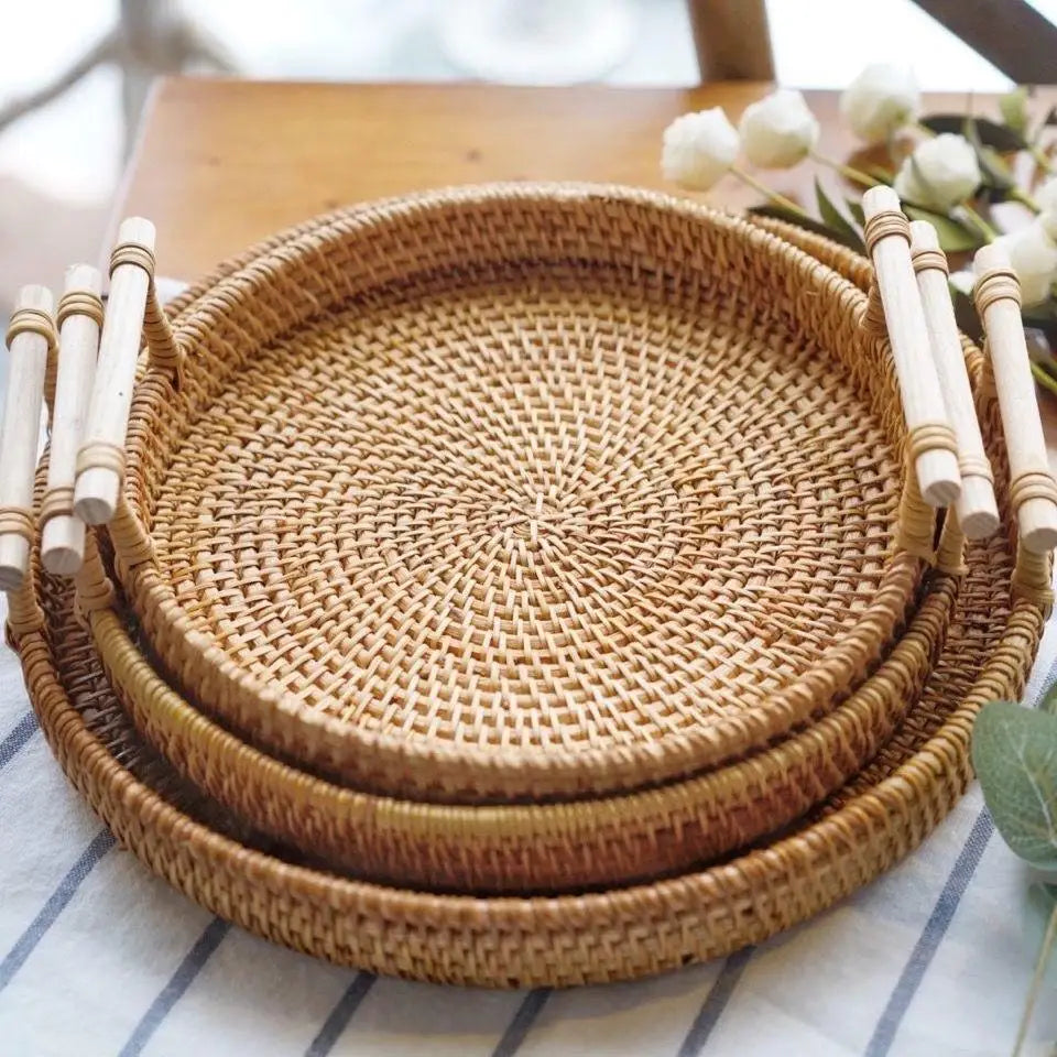 Bandeja Redonda de Ratán Tejida a Mano | Decoración Natural | NovaHome
