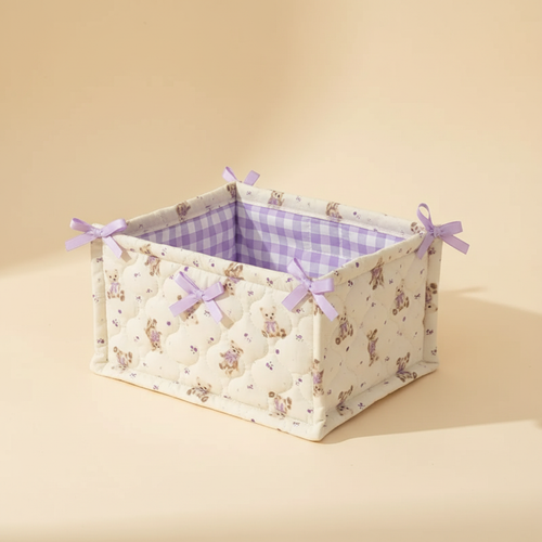 Canasto Organizador de Tela Acolchado con Diseño Floral