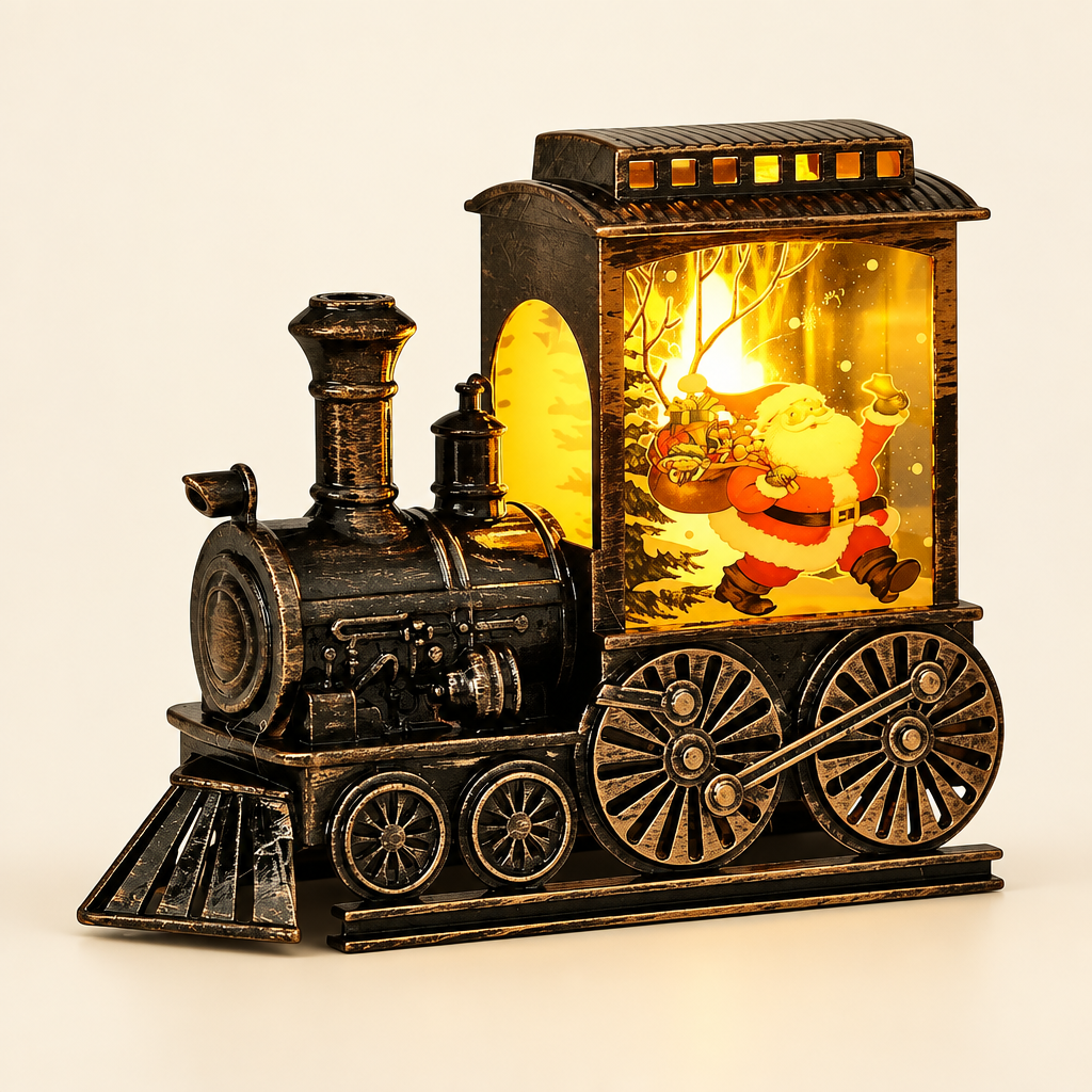 Tren navideño sobre fondo claro